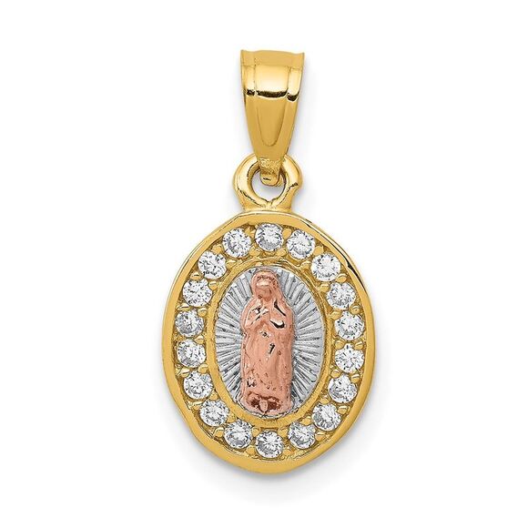 14k Yellow Gold Two-Tone w/White Rhodium D/C CZ Lady Guadalupe Pendant